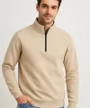 Erkek Dik Yaka Sweatshirt Dik Yaka Yarım Fermuarlı 3 İplik Şardonlu Pamuk Kumaş - Bej