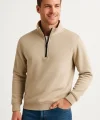 Erkek Dik Yaka Sweatshirt Dik Yaka Yarım Fermuarlı 3 İplik Şardonlu Pamuk Kumaş - Bej