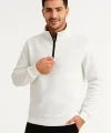 Erkek Dik Yaka Sweatshirt Dik Yaka Yarım Fermuarlı 3 İplik Şardonlu Pamuk Kumaş - Beyaz