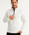 Erkek Dik Yaka Sweatshirt Dik Yaka Yarım Fermuarlı 3 İplik Şardonlu Pamuk Kumaş - Beyaz