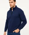 Erkek Dik Yaka Sweatshirt Dik Yaka Yarım Fermuarlı 3 İplik Şardonlu Pamuk Kumaş - Lacivert