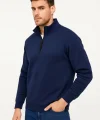 Erkek Dik Yaka Sweatshirt Dik Yaka Yarım Fermuarlı 3 İplik Şardonlu Pamuk Kumaş - Lacivert