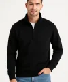 Erkek Dik Yaka Sweatshirt Dik Yaka Yarım Fermuarlı 3 İplik Şardonlu Pamuk Kumaş - Siyah