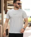Erkek Dikey çizgili Ottoman Kumaş Kısa Kollu T-shirt