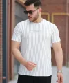Erkek Dikey çizgili Ottoman Kumaş Kısa Kollu T-shirt