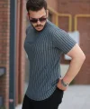 Erkek Dikey çizgili Ottoman Kumaş Kısa Kollu T-shirt