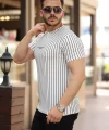 Erkek Dikey çizgili Ottoman Kumaş Kısa Kollu T-shirt