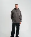 Erkek Double Oversize Kapüşonlu Sweatshirt 3 İplik Pamuklu Göğüs Nakışlı Premium Kalite – Antrasit