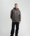 Erkek Double Oversize Kapüşonlu Sweatshirt 3 İplik Pamuklu Göğüs Nakışlı Premium Kalite – Antrasit
