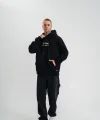 Erkek Double Oversize Kapüşonlu Sweatshirt 3 İplik Pamuklu Göğüs Nakışlı Premium Kalite – Siyah