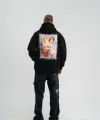 Erkek Double Oversize Kapüşonlu Sweatshirt 3 İplik Pamuklu Göğüs Nakışlı Premium Kalite – Siyah