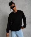 Erkek Düz Bisiklet Yaka Sweat - Siyah