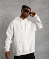 Erkek Düz Kapüşonlu Sweat - Beyaz