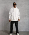 Erkek Düz Kapüşonlu Sweat - Beyaz