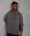 Erkek Düz Kapüşonlu Sweat - Gri