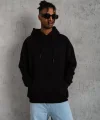 Erkek Düz Kapüşonlu Sweat - Siyah