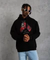 Erkek Eldiven Baskılı Kapüşonlu Sweat - Siyah