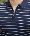 Erkek Fermuar Yakalı çizgili Kısa Kollu T-shirt