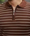 Erkek Fermuar Yakalı çizgili Kısa Kollu T-shirt