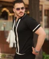 Erkek Fermuar Yakalı şerit Detaylı Kısa Kollu Tişört