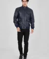 Erkek Fermuarlı İçten Elyaf ve Astarlı Suni Deri Ceket - Lacivert