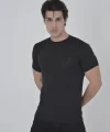 Erkek File Cepli Slim fit T-shirt - Siyah