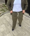 Erkek Fitilli Kadife Cepli Buggy Pantolon Oversize Rahat Kalıp - Haki