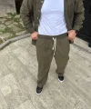 Erkek Fitilli Kadife Cepli Buggy Pantolon Oversize Rahat Kalıp - Haki