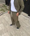 Erkek Fitilli Kadife Cepli Buggy Pantolon Oversize Rahat Kalıp - Haki