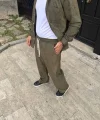 Erkek Fitilli Kadife Cepli Buggy Pantolon Oversize Rahat Kalıp - Haki