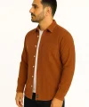 Erkek Fitilli Kadife Cepli Gömlek Oversize Rahat Kalıp - Kahverengi
