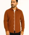 Erkek Fitilli Kadife Cepli Gömlek Oversize Rahat Kalıp - Kahverengi