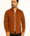 Erkek Fitilli Kadife Cepli Gömlek Oversize Rahat Kalıp - Kahverengi