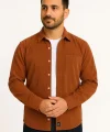 Erkek Fitilli Kadife Cepli Gömlek Oversize Rahat Kalıp - Kahverengi