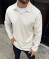 Erkek Fitilli Polar Sweatshirt – Düğmesiz Polo Yaka, Oversize Rahat Kalıp, Kalın Polar Kumaş, Kışlık Ve Baharlık Şık Günlük Üst - Beyaz