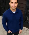 Erkek Fitilli Polar Sweatshirt – Düğmesiz Polo Yaka, Oversize Rahat Kalıp, Kalın Polar Kumaş, Kışlık ve Baharlık Şık Günlük Üst - Lacivert