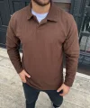 Erkek Fitilli Polar Sweatshirt – Düğmesiz Polo Yaka, Oversize Rahat Kalıp, Kalın Polar Kumaş, Kışlık Ve Baharlık Şık Günlük Üst - Kahverengi