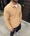 Erkek Fitilli Polar Sweatshirt – Düğmesiz Polo Yaka, Oversize Rahat Kalıp, Kalın Polar Kumaş, Kışlık Ve Baharlık Şık Günlük Üst - Bej