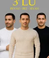 Erkek Fitilli Triko Kazak 3’lü Set – Bej, Beyaz, Siyah | Kalın Dokuma Pamuklu Regular Fit Bisiklet Yaka Uzun Kollu Kışlık ve Baharlık Rahat Triko Kombini