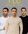 Erkek Fitilli Triko Kazak 3’lü Set – Bej, Beyaz, Siyah  Kalın Dokuma Pamuklu Regular Fit Bisiklet Yaka Uzun Kollu Kışlık Ve Baharlık Rahat Triko Kombini