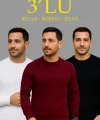 Erkek Fitilli Triko Kazak 3lü Set Beyaz Bordo Siyah Regular Fit Bisiklet Yaka Triko Seti