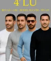Erkek Fitilli Triko Kazak 4’lü Set – Beyaz, Bebek Mavisi, Gri, Siyah  Kalın Dokuma Pamuklu Regular Fit Bisiklet Yaka Uzun Kollu Kışlık Ve Baharlık Rahat Triko Kombini