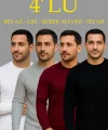 Erkek Fitilli Triko Kazak 4’lü Set – Beyaz, Bordo, Gri, Siyah  Kalın Dokuma Pamuklu Regular Fit Bisiklet Yaka Uzun Kollu Kışlık Ve Baharlık Rahat Triko Kombini
