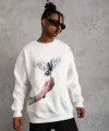 Erkek Güvercin Baskılı Sweatshirt - Beyaz