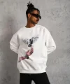 Erkek Güvercin Baskılı Sweatshirt - Beyaz