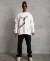 Erkek Güvercin Baskılı Sweatshirt - Beyaz