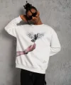 Erkek Güvercin Baskılı Sweatshirt - Beyaz