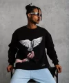 Erkek Güvercin Baskılı Sweatshirt - Siyah