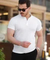 Erkek Hakim Yaka Dokuma Pamuklu Kumaş Kısa Kollu T-shirt