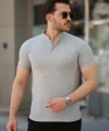 Erkek Hakim Yaka Dokuma Pamuklu Kumaş Kısa Kollu T-shirt